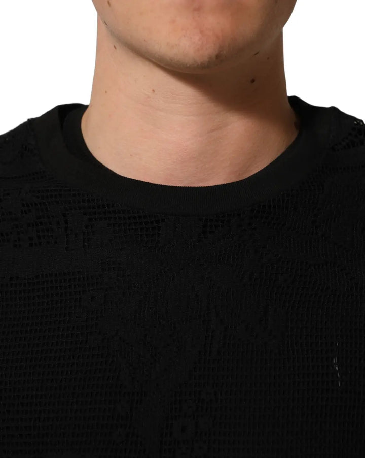 Women’s Dolce &amp; Gabbana Black Cotton Floral Lace Crew Neck T-shirt
