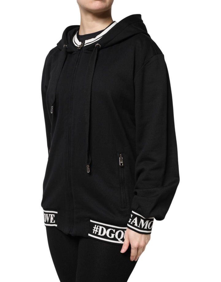Women’s Dolce &amp; Gabbana Black Cotton Hooded Full Zip Sweatshirt Sweater