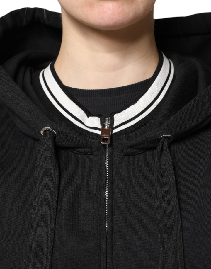 Women’s Dolce &amp; Gabbana Black Cotton Hooded Full Zip Sweatshirt Sweater