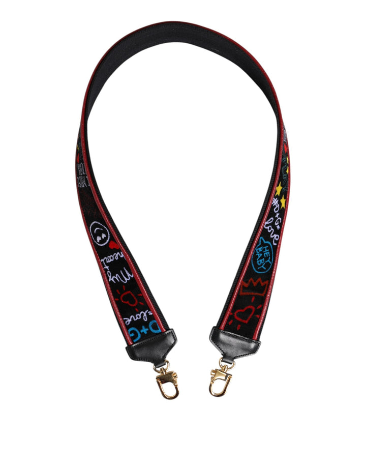 Women’s Dolce &amp; Gabbana Black Cotton Printed Women Bag Accessory Shoulder Strap