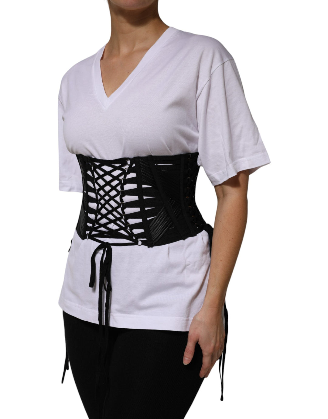 Women’s Dolce &amp; Gabbana Black Cotton Waist Laceup Strap Corset Belt