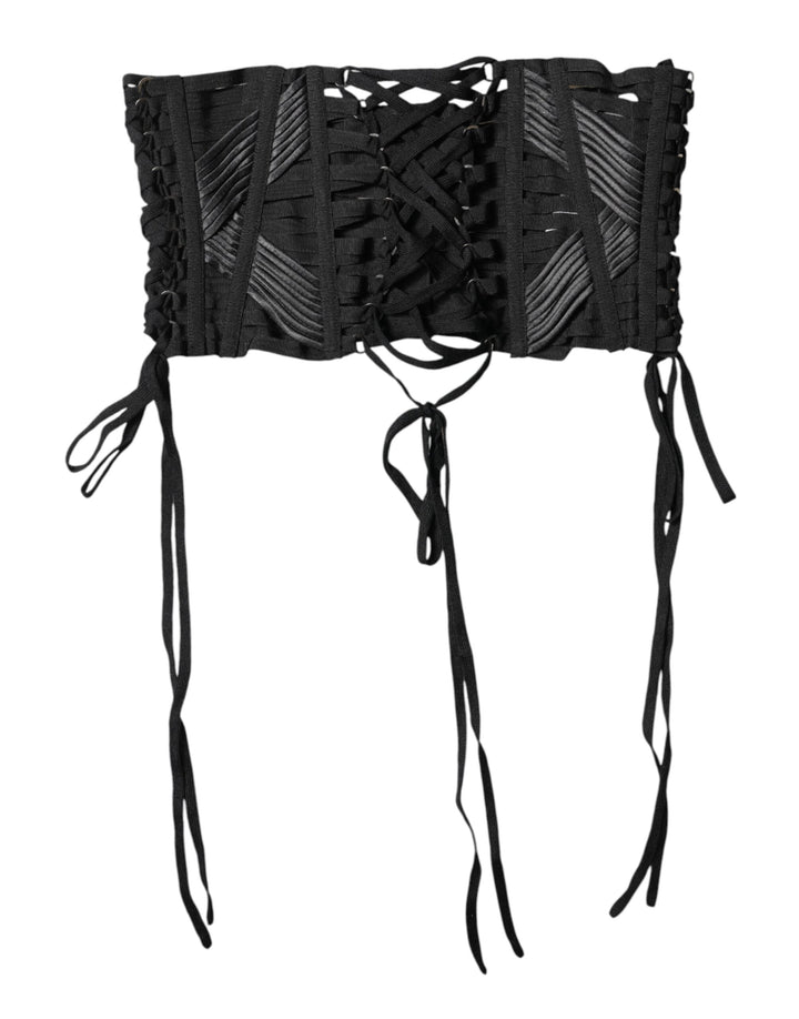 Women’s Dolce &amp; Gabbana Black Cotton Waist Laceup Strap Corset Belt