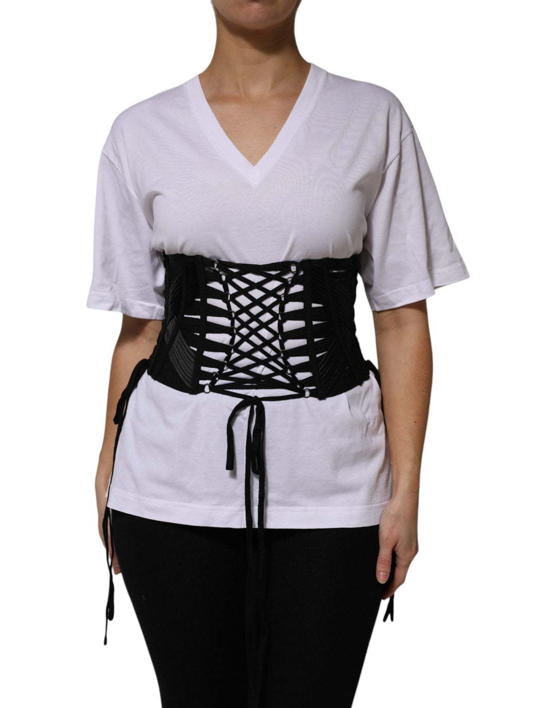Women’s Dolce &amp; Gabbana Black Cotton Waist Laceup Strap Corset Belt