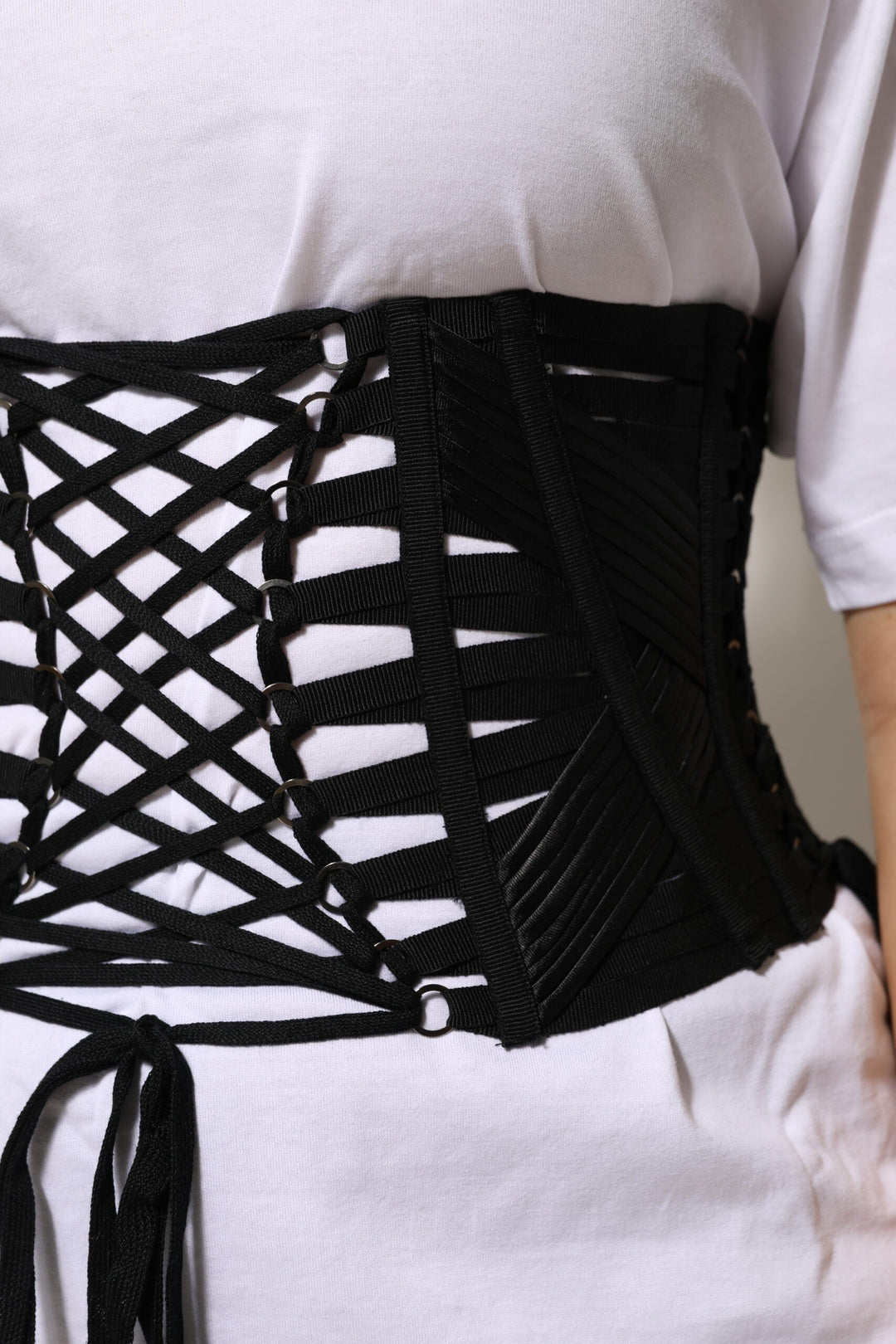 Women’s Dolce &amp; Gabbana Black Cotton Waist Laceup Strap Corset Belt