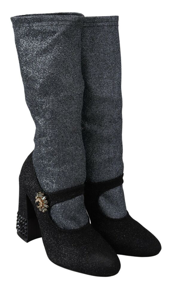 Women’s Dolce &amp; Gabbana Black Crystal Mary Janes Booties Shoes