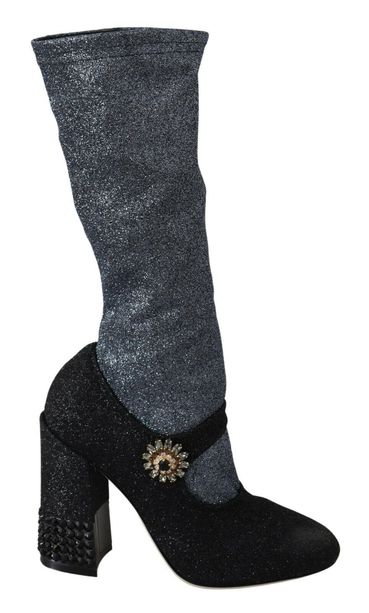 Women’s Dolce &amp; Gabbana Black Crystal Mary Janes Booties Shoes
