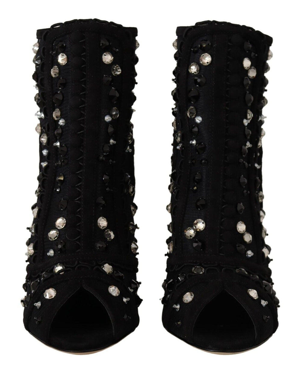 Women’s Dolce & Gabbana Black Crystals Heels Zipper Short Boots Shoes