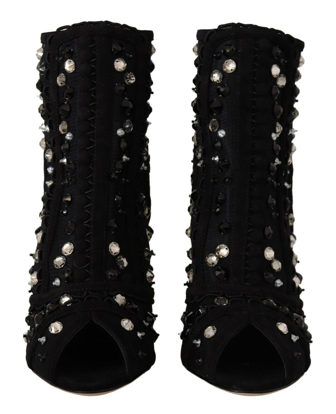 Women’s Dolce &amp; Gabbana Black Crystals Heels Zipper Short Boots Shoes