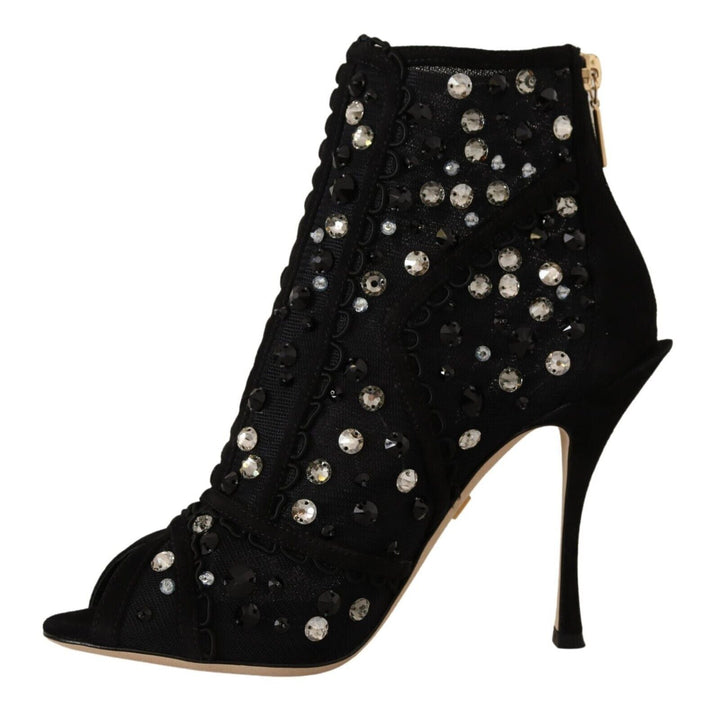 Women’s Dolce &amp; Gabbana Black Crystals Heels Zipper Short Boots Shoes