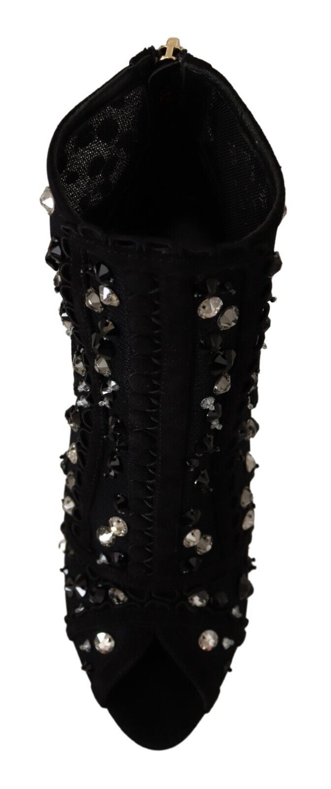 Women’s Dolce &amp; Gabbana Black Crystals Heels Zipper Short Boots Shoes