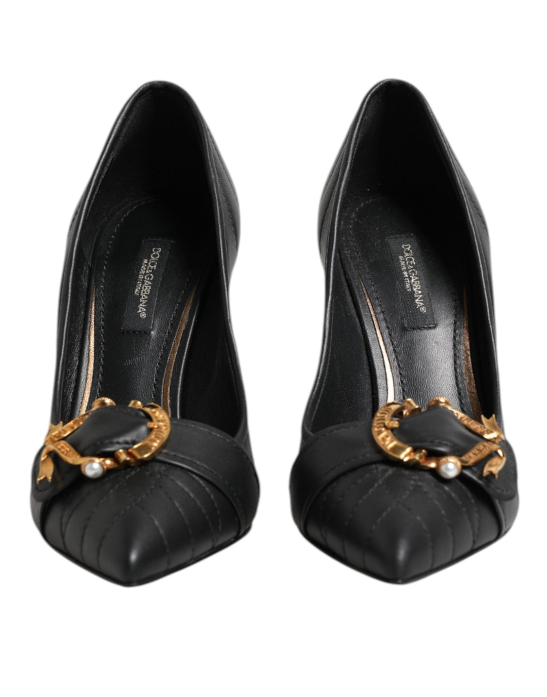 Women’s Dolce &amp; Gabbana Black Devotion Leather Heels Pumps Shoes