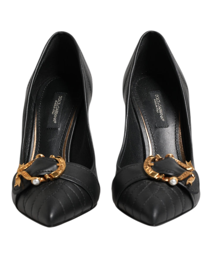 Women’s Dolce &amp; Gabbana Black Devotion Leather Heels Pumps Shoes