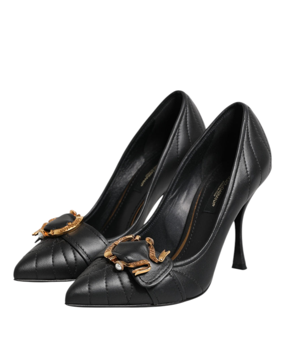 Women’s Dolce &amp; Gabbana Black Devotion Leather Heels Pumps Shoes