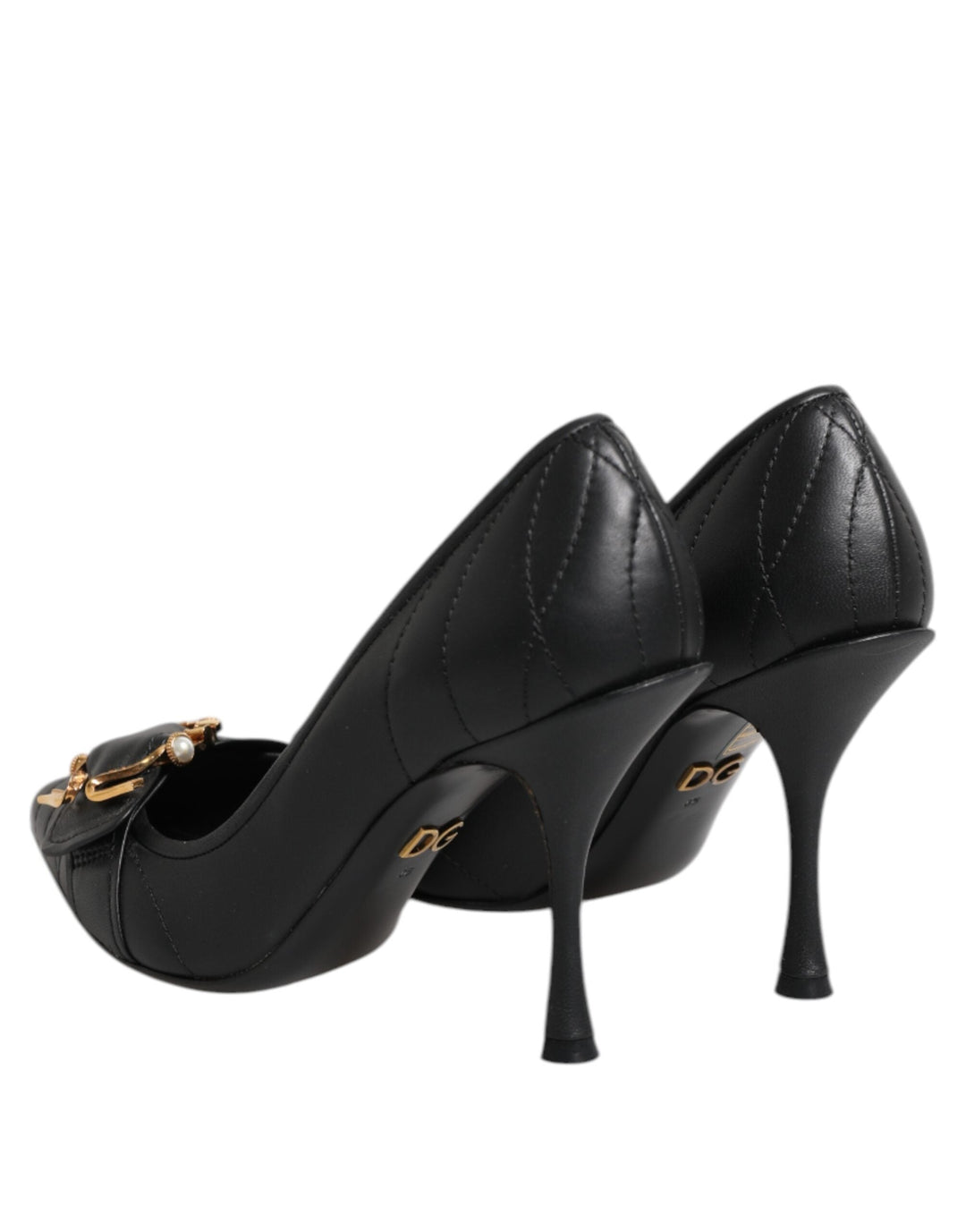 Women’s Dolce &amp; Gabbana Black Devotion Leather Heels Pumps Shoes