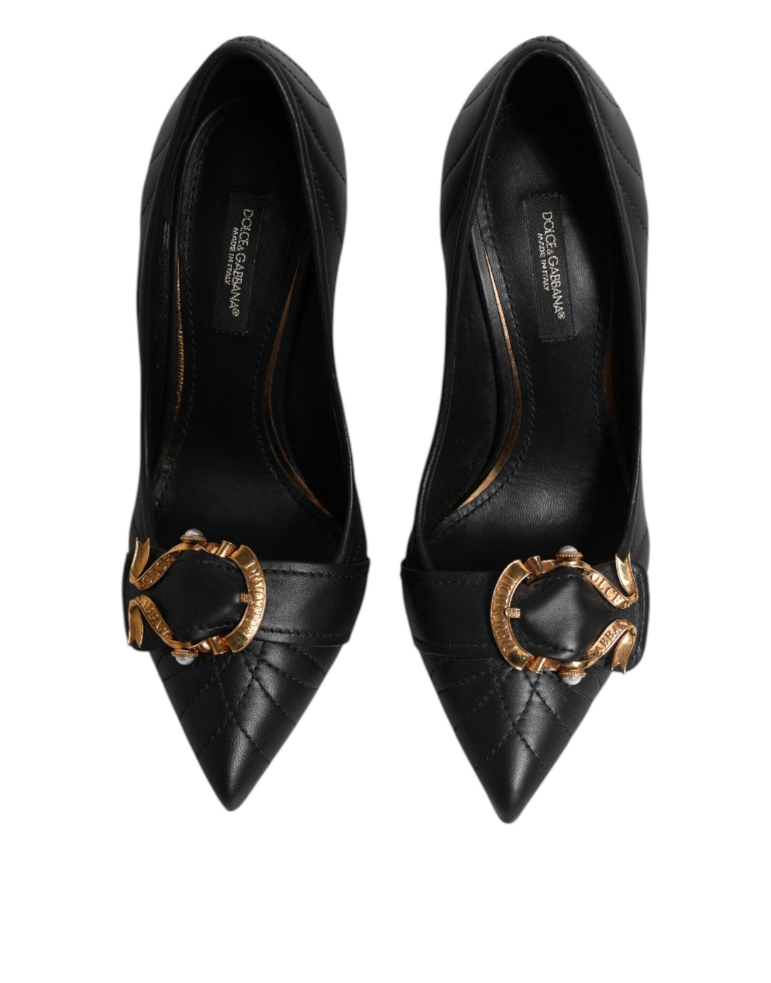 Women’s Dolce &amp; Gabbana Black Devotion Leather Heels Pumps Shoes