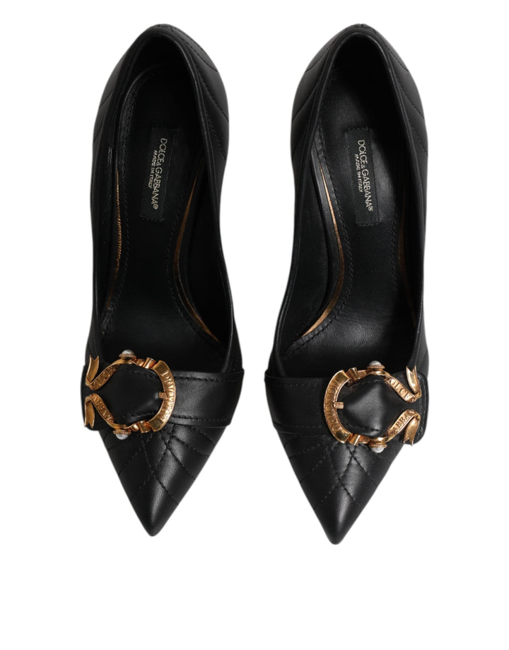 Women’s Dolce &amp; Gabbana Black Devotion Leather Heels Pumps Shoes