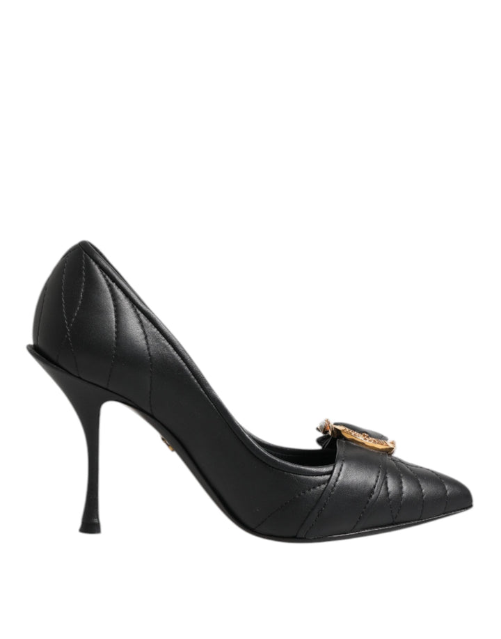 Women’s Dolce &amp; Gabbana Black Devotion Leather Heels Pumps Shoes