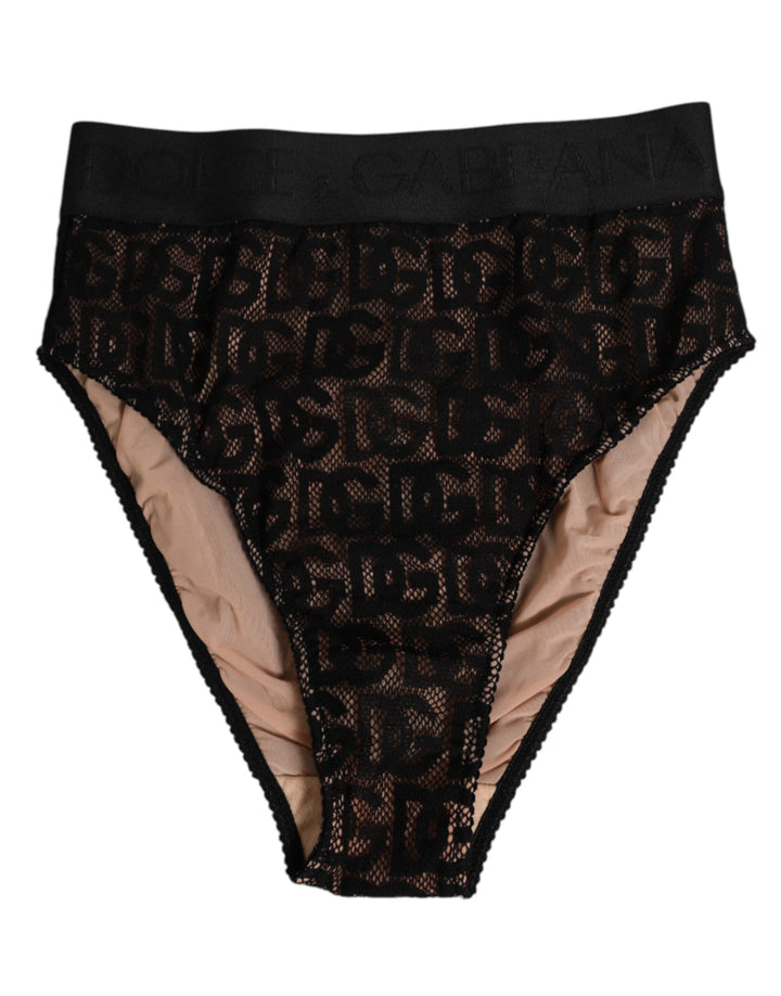 Women’s Dolce &amp; Gabbana Black Dg Logo Lace High Brief Panty Underwear