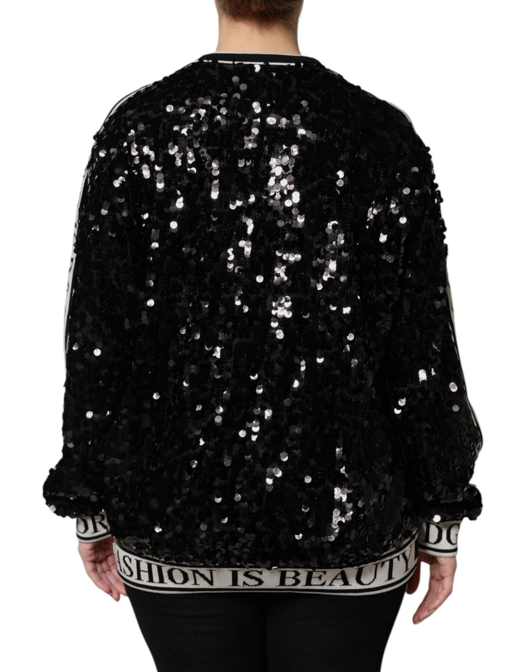 Women’s Dolce &amp; Gabbana Black Dg Queen Sequin Pullover Sweater