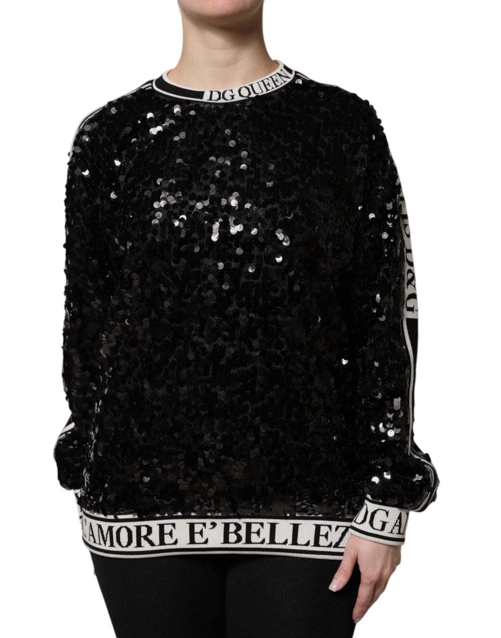 Women’s Dolce & Gabbana Black Dg Queen Sequin Pullover Sweater