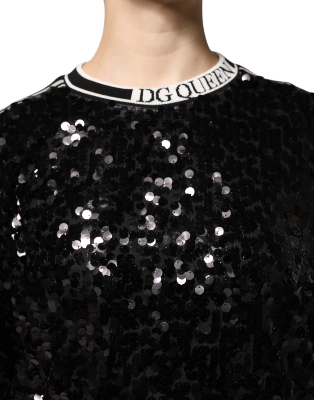 Women’s Dolce &amp; Gabbana Black Dg Queen Sequin Pullover Sweater