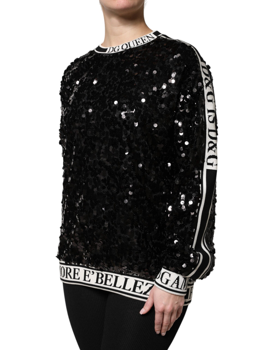 Women’s Dolce &amp; Gabbana Black Dg Queen Sequin Pullover Sweater