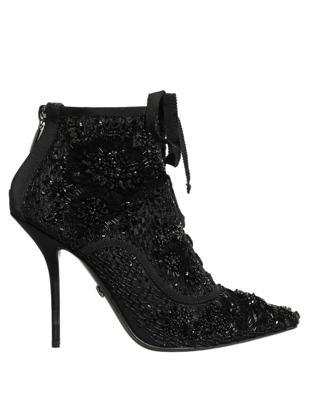 Women’s Dolce &amp; Gabbana Black Embellished Mesh Ankle Boots Shoes