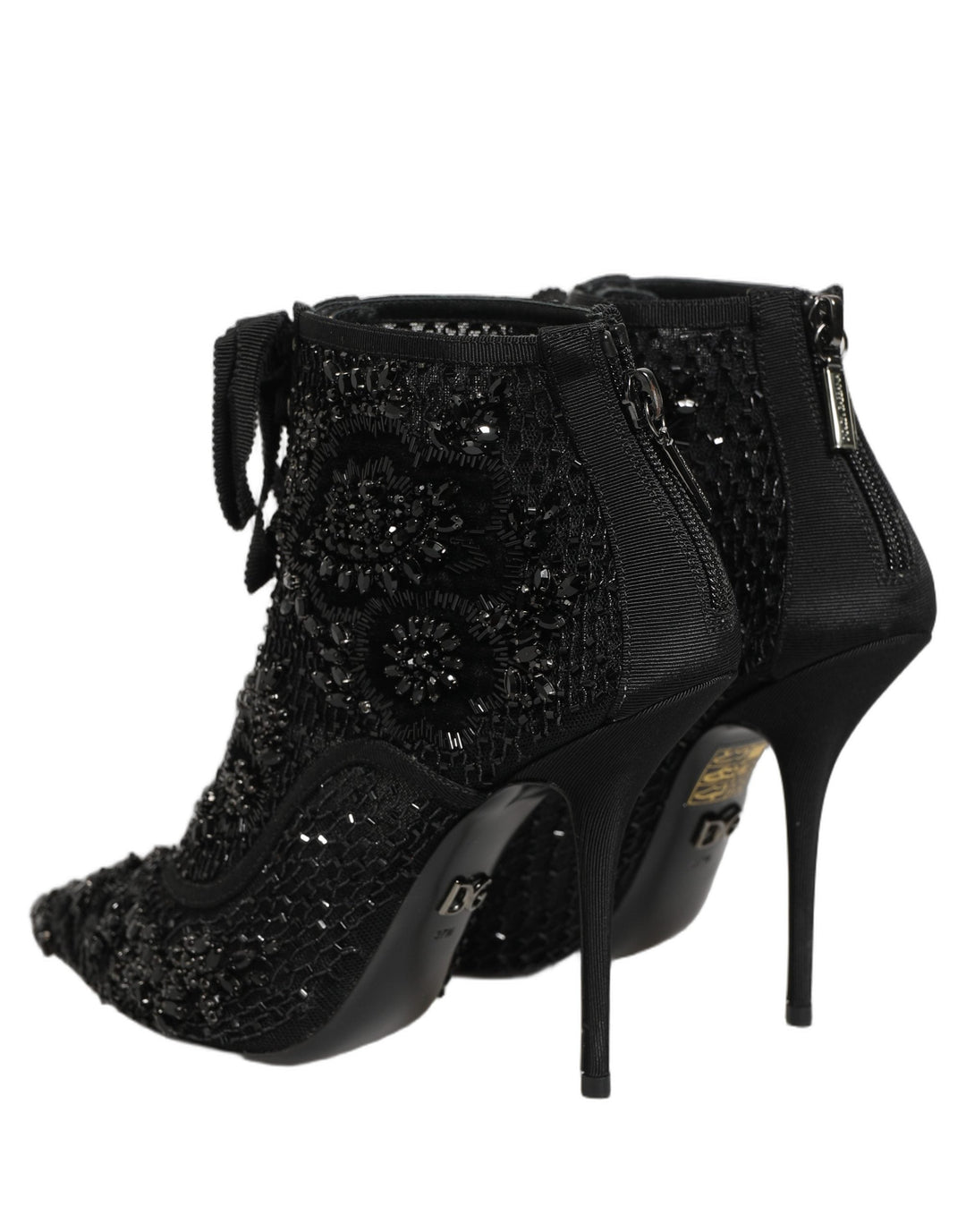 Women’s Dolce &amp; Gabbana Black Embellished Mesh Ankle Boots Shoes