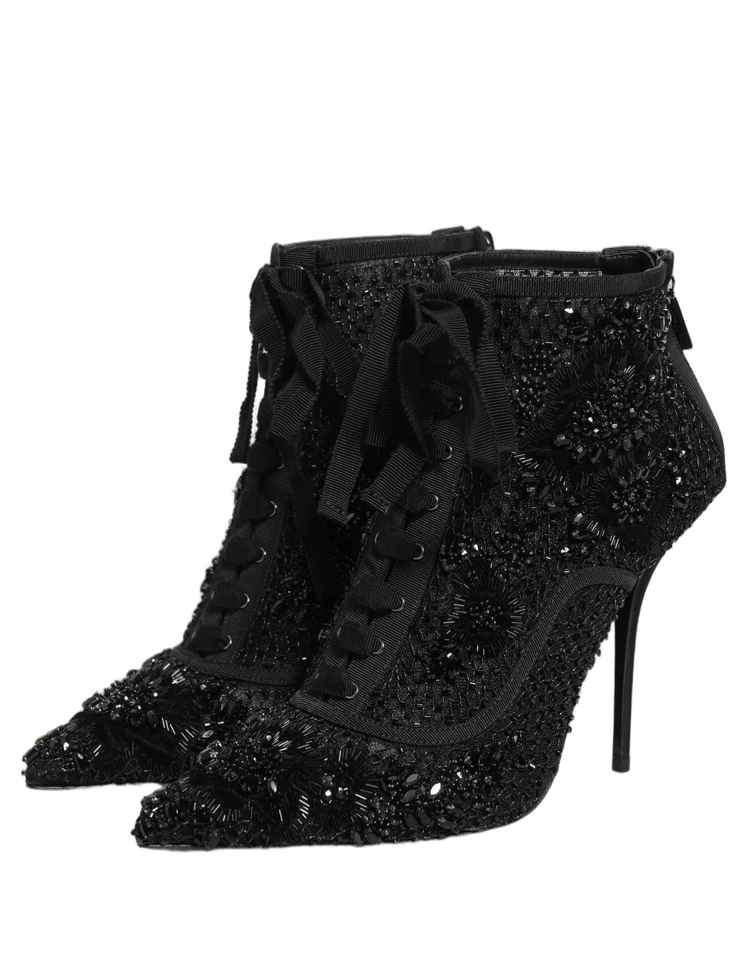 Women’s Dolce &amp; Gabbana Black Embellished Mesh Ankle Boots Shoes
