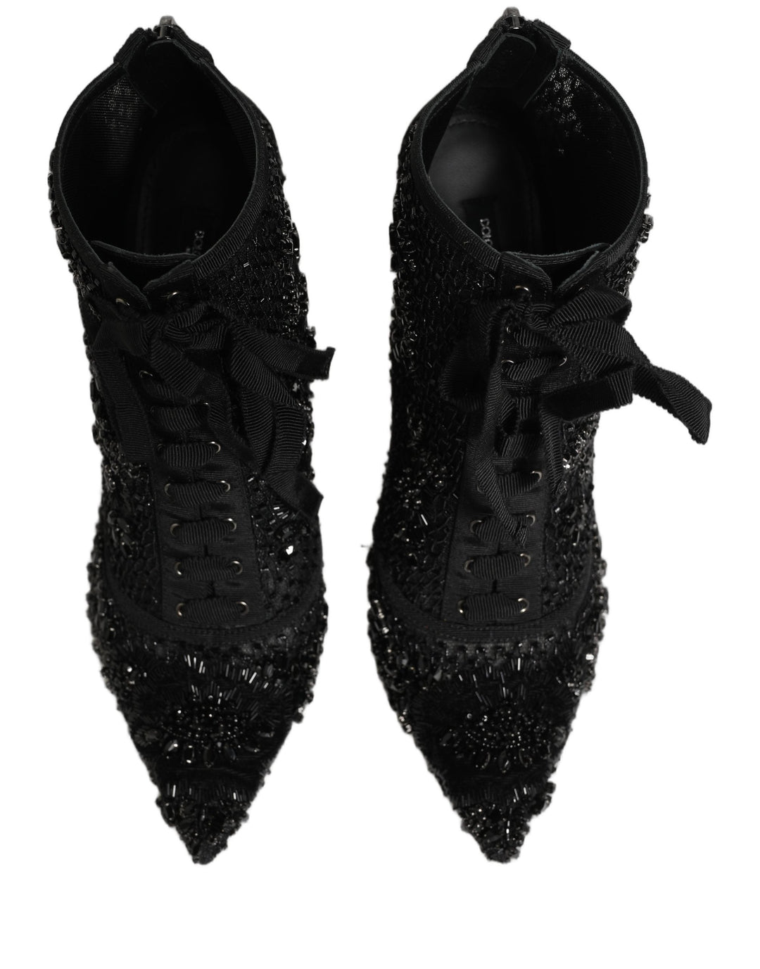 Women’s Dolce &amp; Gabbana Black Embellished Mesh Ankle Boots Shoes