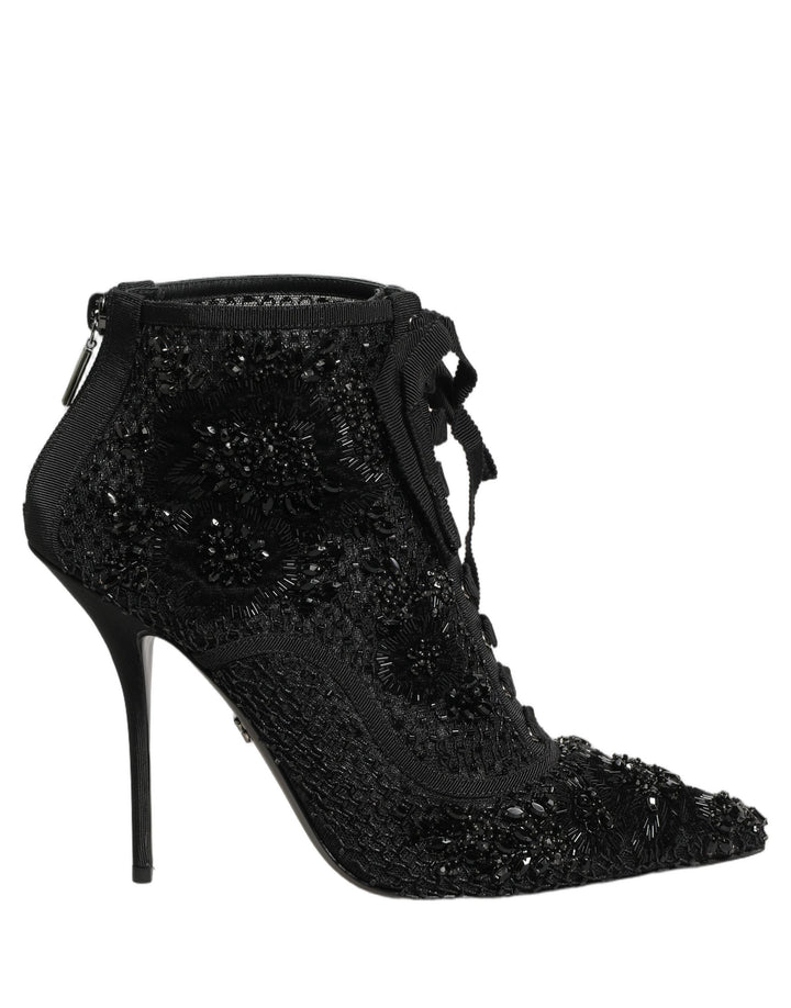 Women’s Dolce &amp; Gabbana Black Embellished Mesh Ankle Boots Shoes