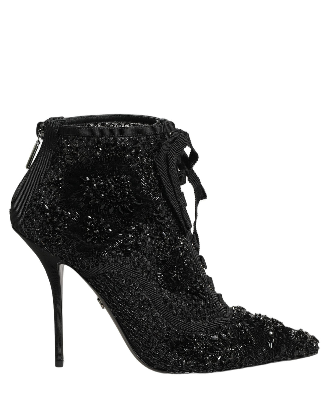Women’s Dolce &amp; Gabbana Black Embellished Mesh Ankle Boots Shoes