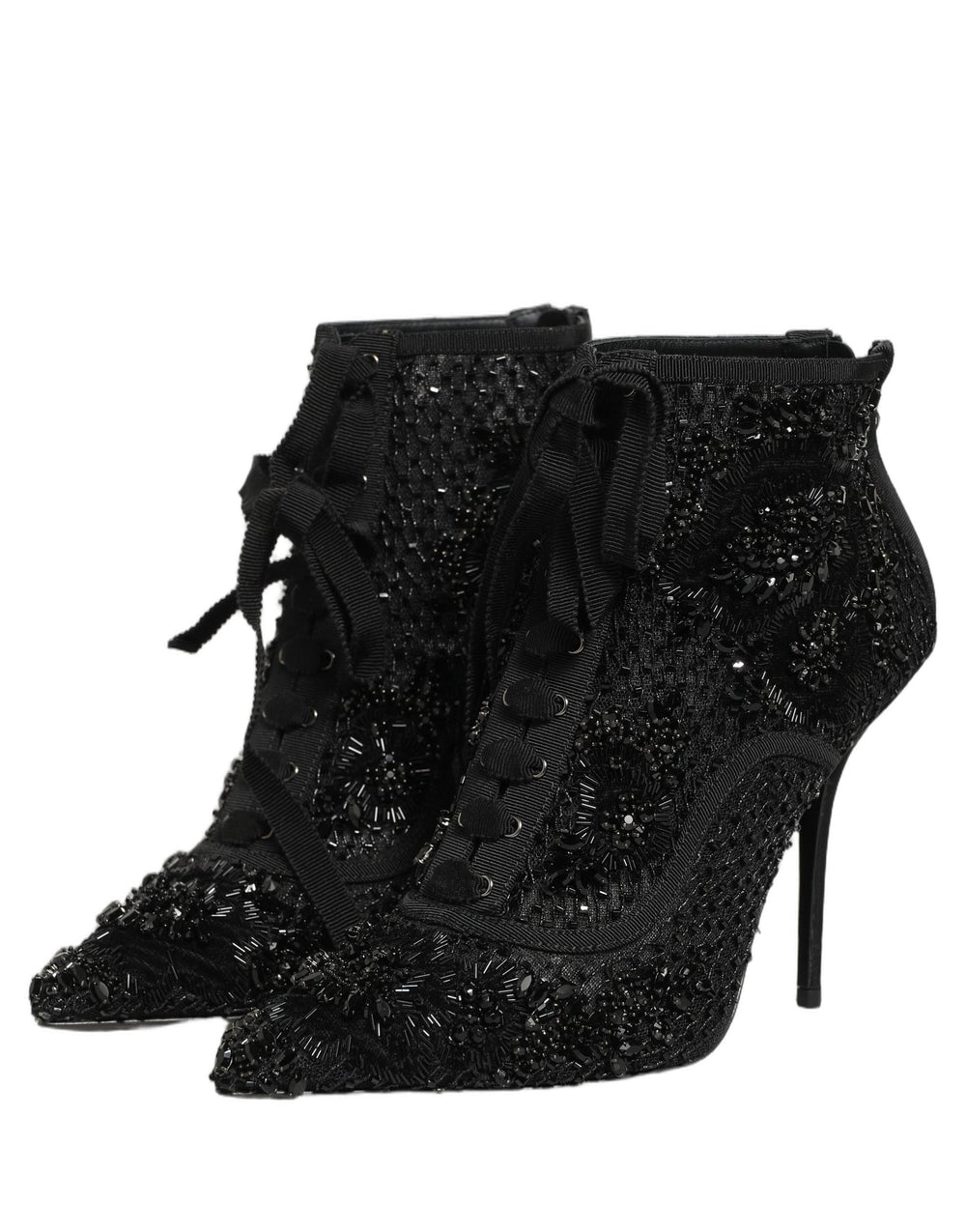 Women’s Dolce & Gabbana Black Embellished Mesh Ankle Boots Shoes