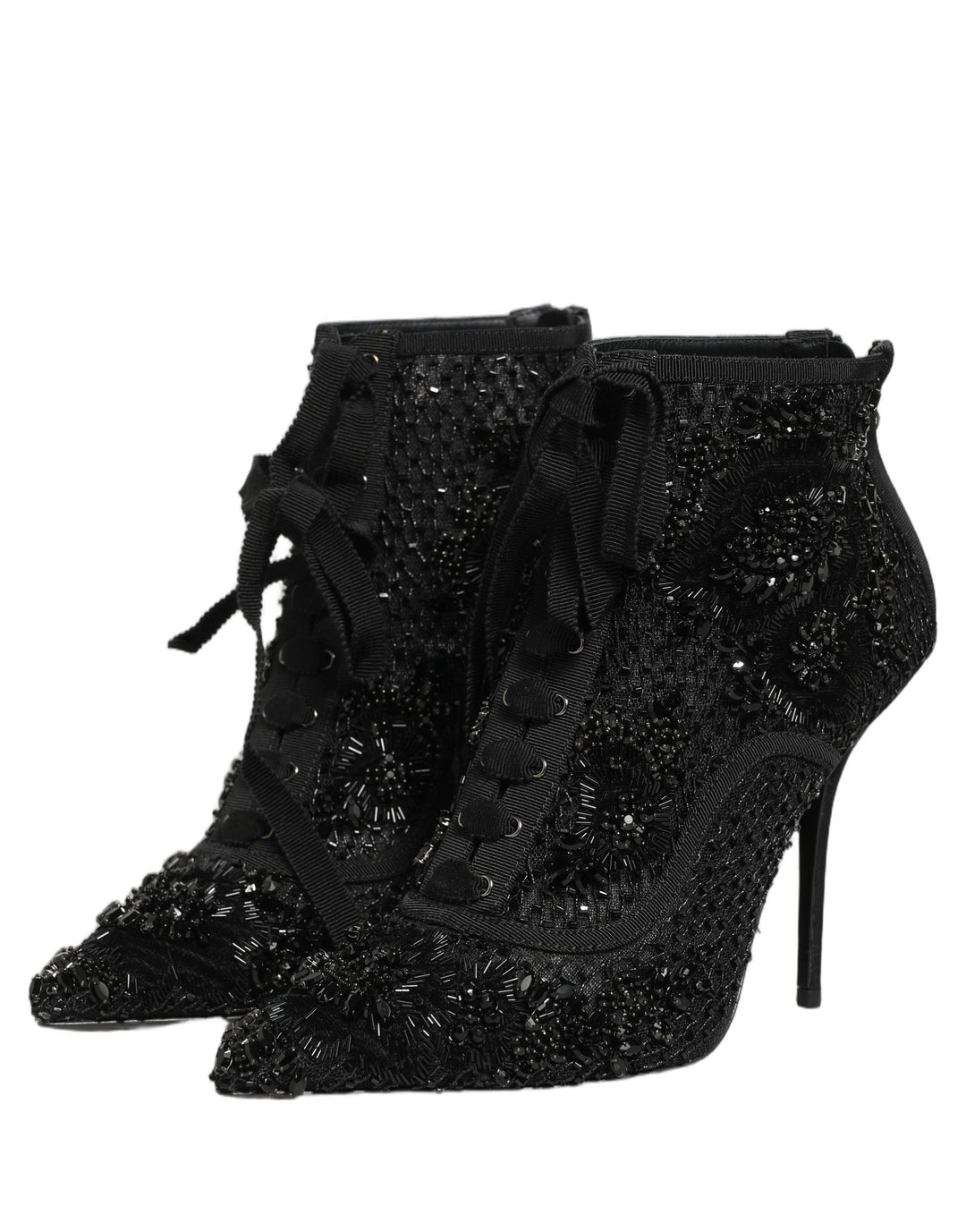 Women’s Dolce &amp; Gabbana Black Embellished Mesh Ankle Boots Shoes