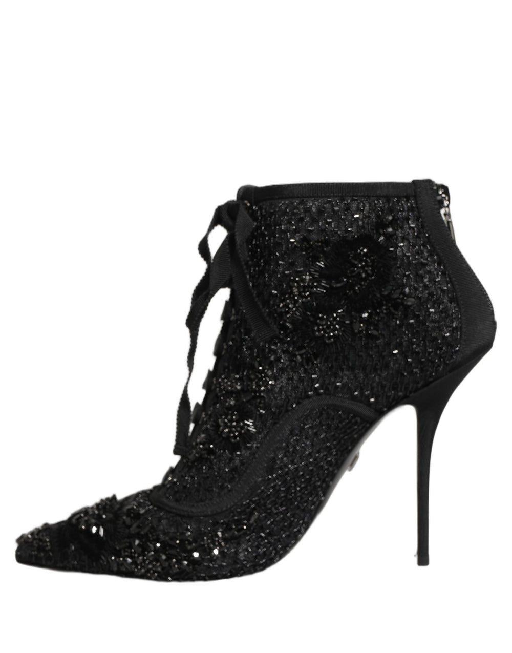Women’s Dolce & Gabbana Black Embellished Mesh Ankle Boots Shoes