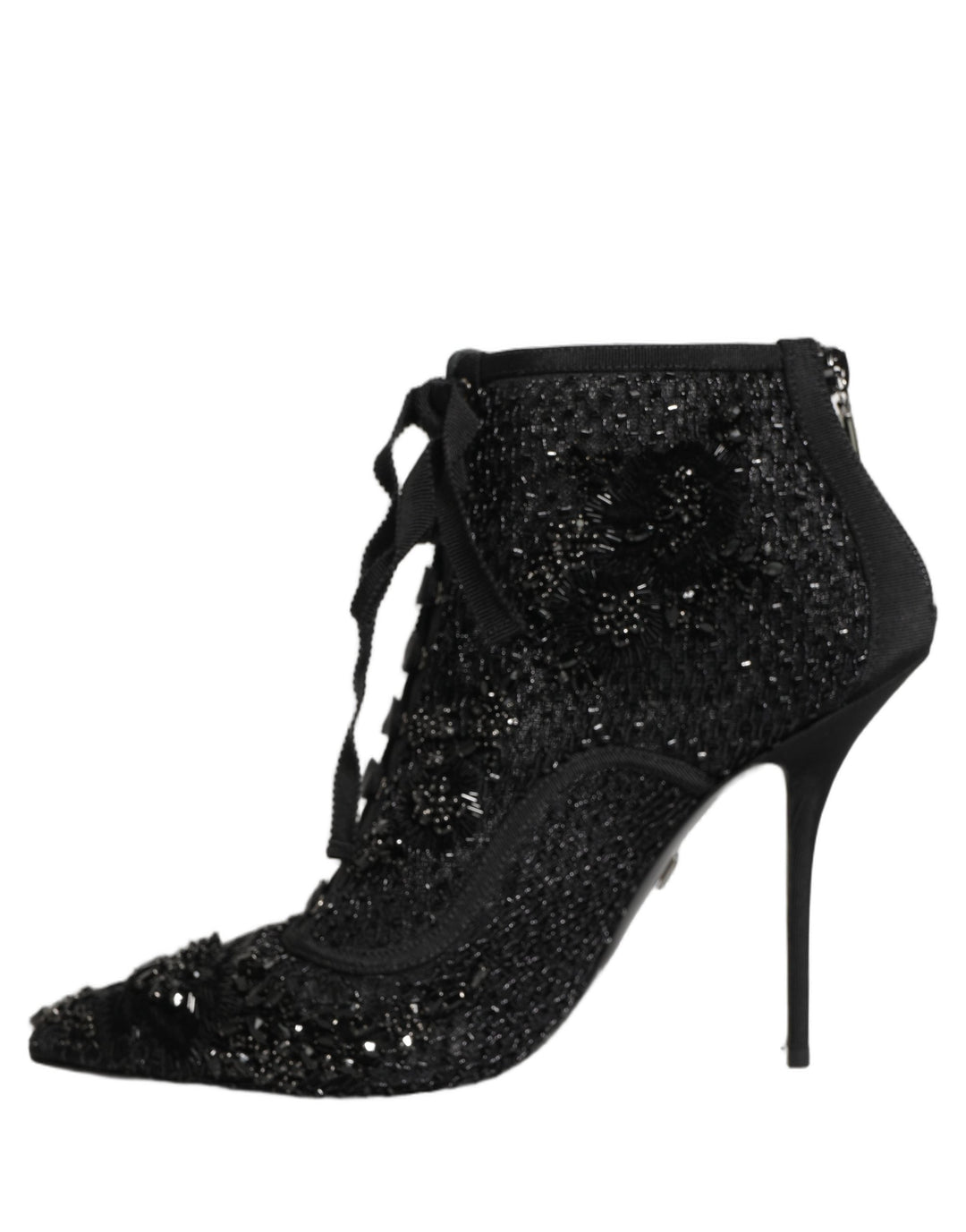 Women’s Dolce &amp; Gabbana Black Embellished Mesh Ankle Boots Shoes