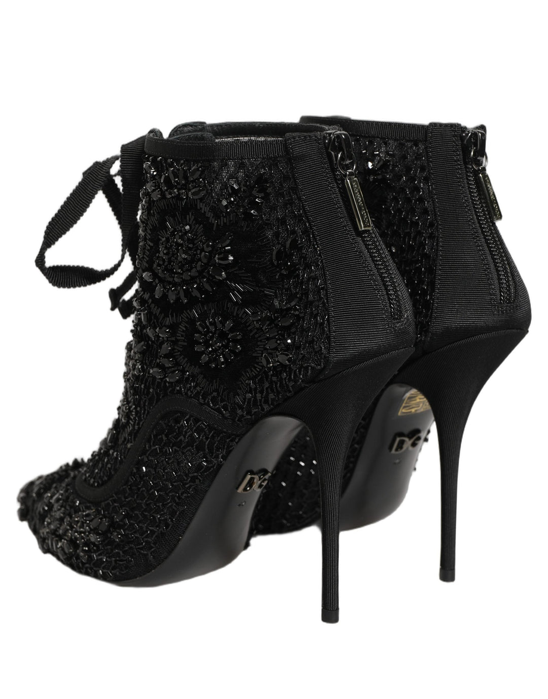 Women’s Dolce &amp; Gabbana Black Embellished Mesh Ankle Boots Shoes