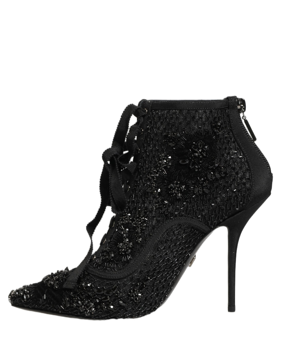 Women’s Dolce &amp; Gabbana Black Embellished Mesh Ankle Boots Shoes