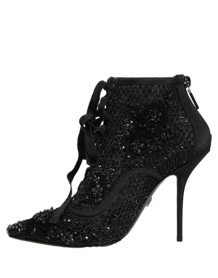 Women’s Dolce &amp; Gabbana Black Embellished Mesh Ankle Boots Shoes