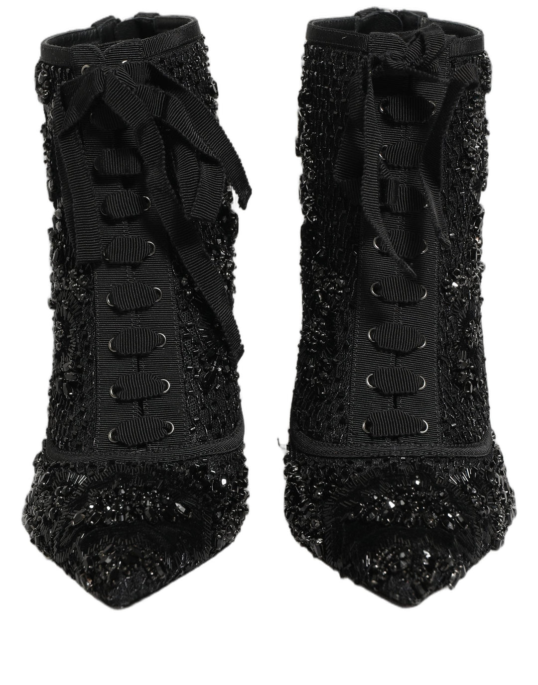 Women’s Dolce &amp; Gabbana Black Embellished Mesh Ankle Boots Shoes