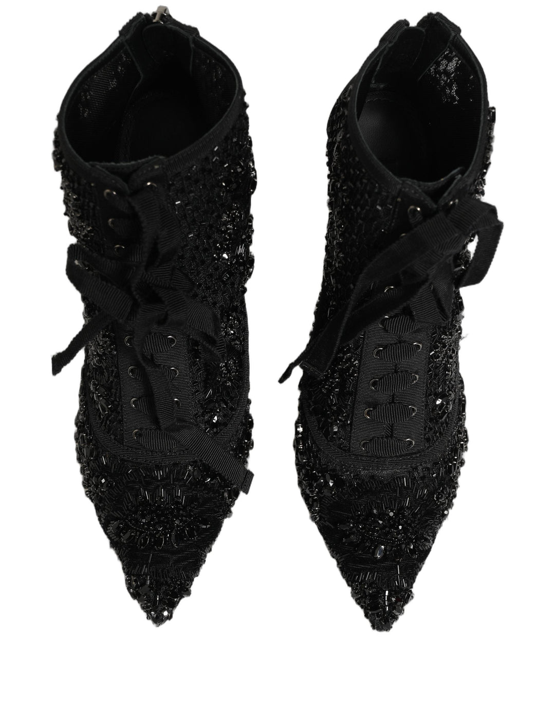 Women’s Dolce &amp; Gabbana Black Embellished Mesh Ankle Boots Shoes