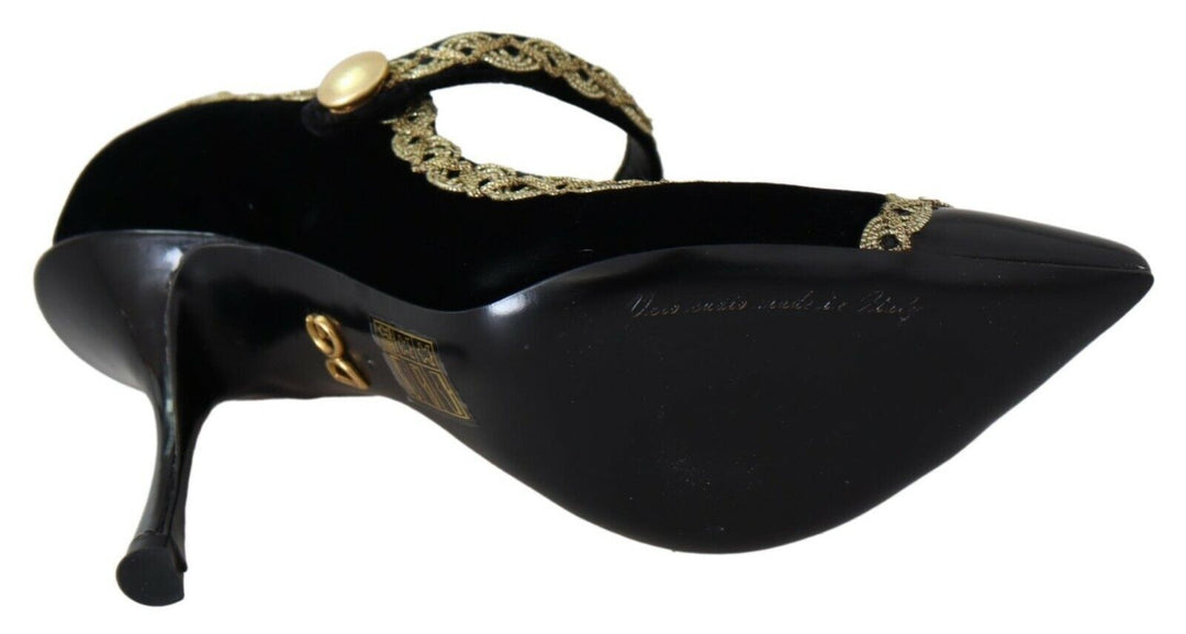 Escarpins élégants en velours noir brodés d&