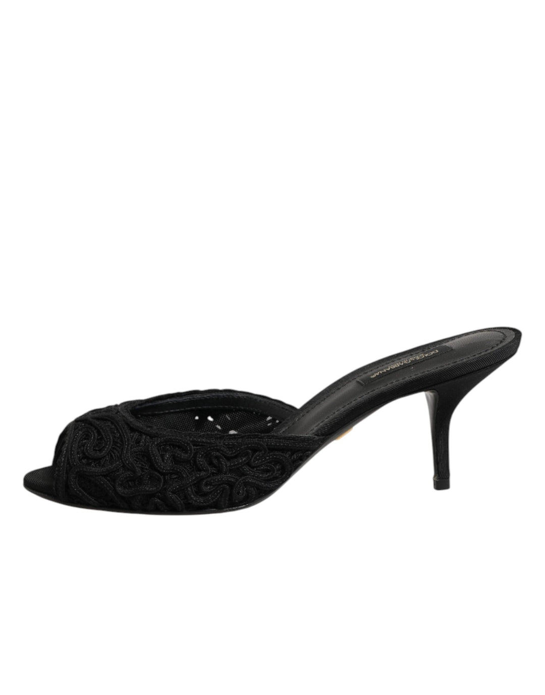 Women’s Dolce &amp; Gabbana Black Embroidered Slip on Heels Slides Shoes