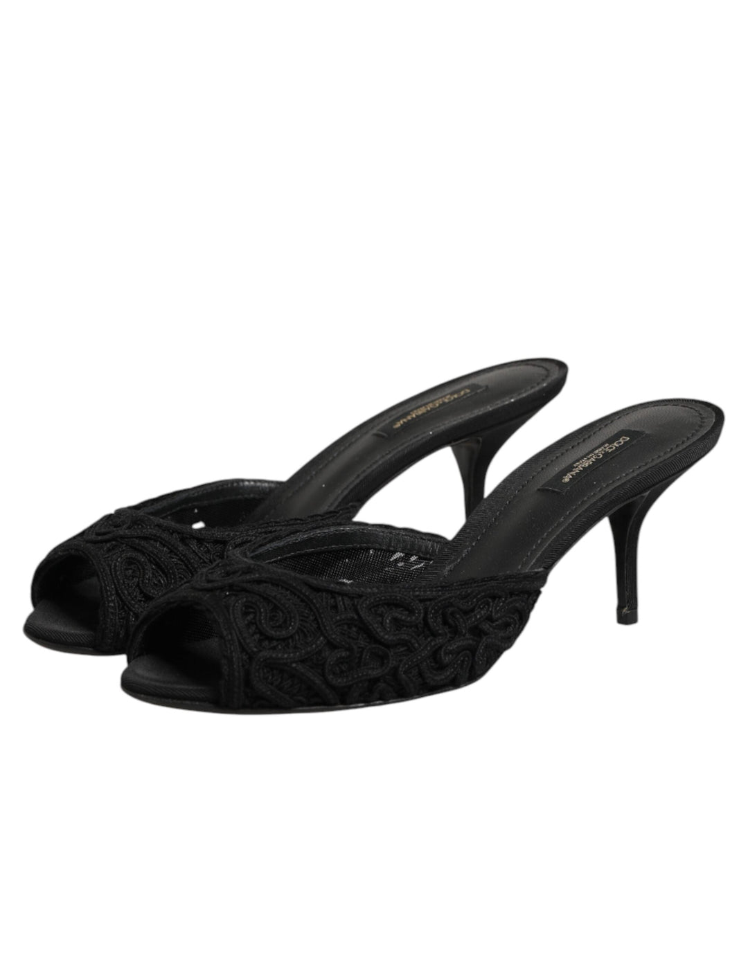 Women’s Dolce &amp; Gabbana Black Embroidered Slip on Heels Slides Shoes
