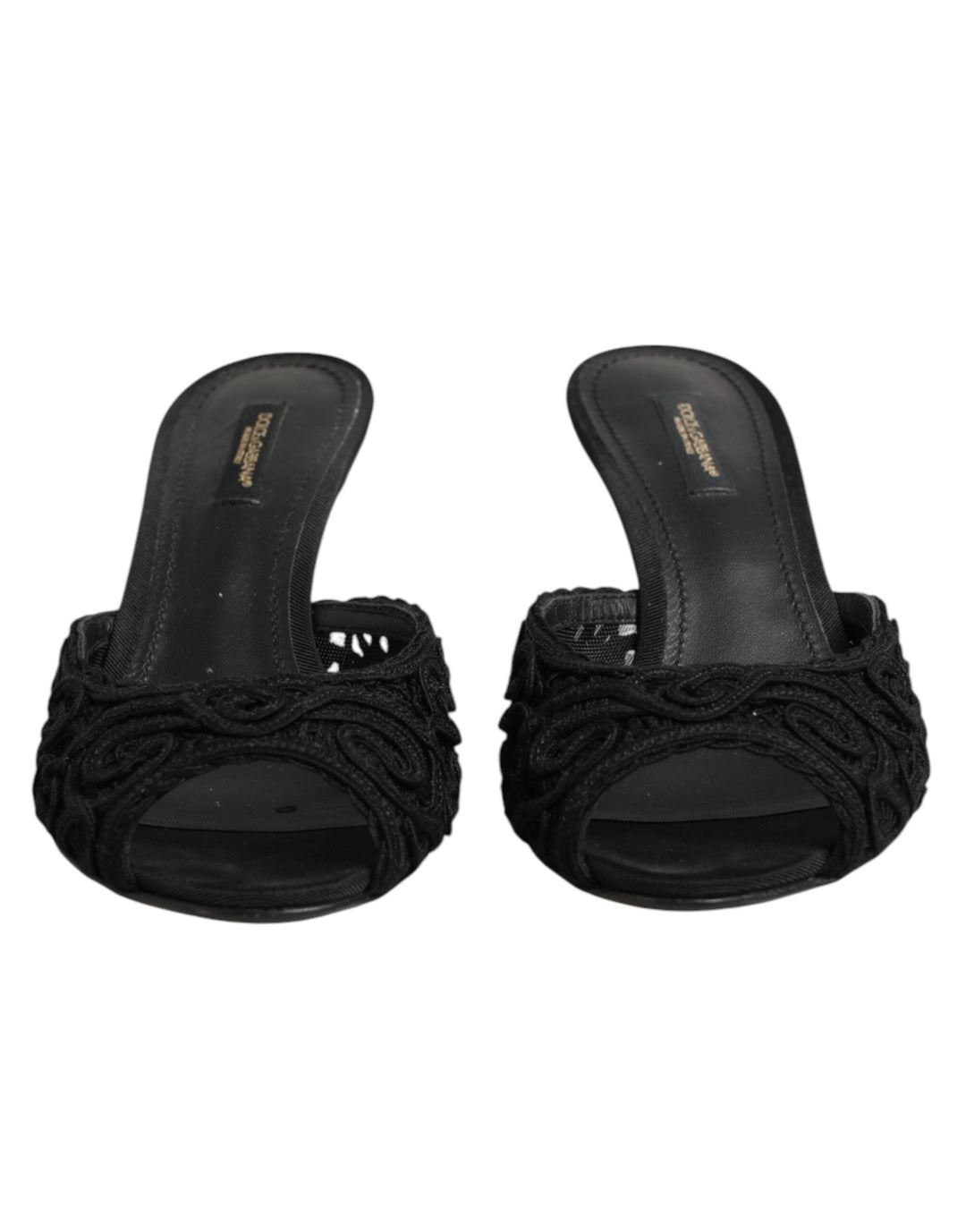Women’s Dolce &amp; Gabbana Black Embroidered Slip on Heels Slides Shoes