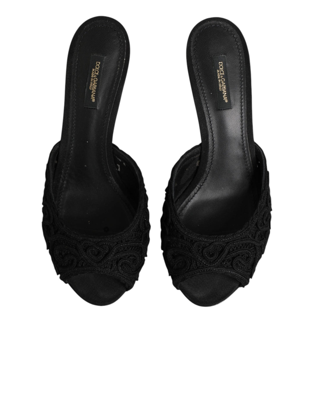 Women’s Dolce &amp; Gabbana Black Embroidered Slip on Heels Slides Shoes