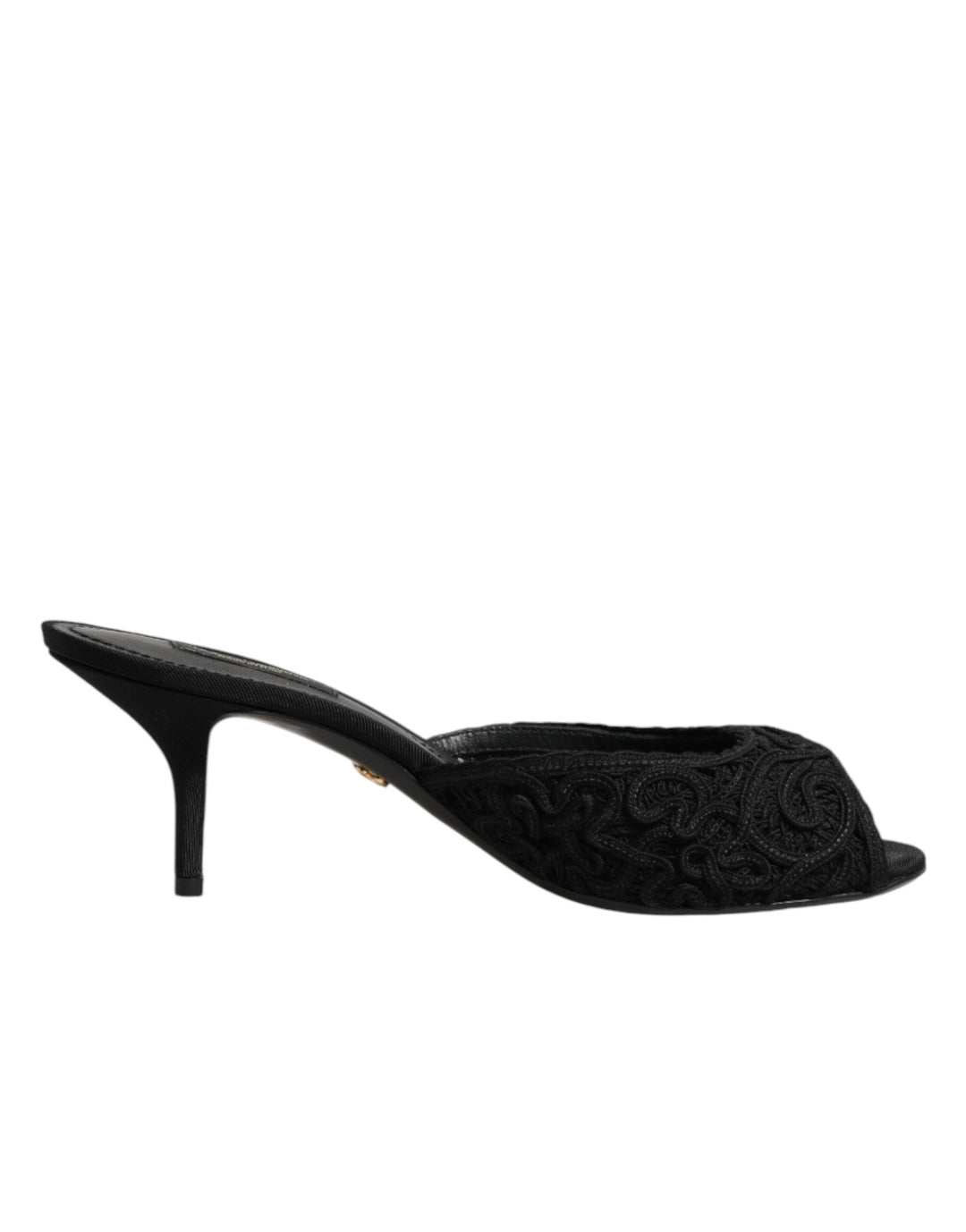 Women’s Dolce &amp; Gabbana Black Embroidered Slip on Heels Slides Shoes
