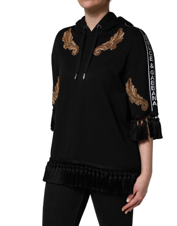 Women’s Dolce &amp; Gabbana Black Embroidered Tassel Hooded Sweatshirt Sweater