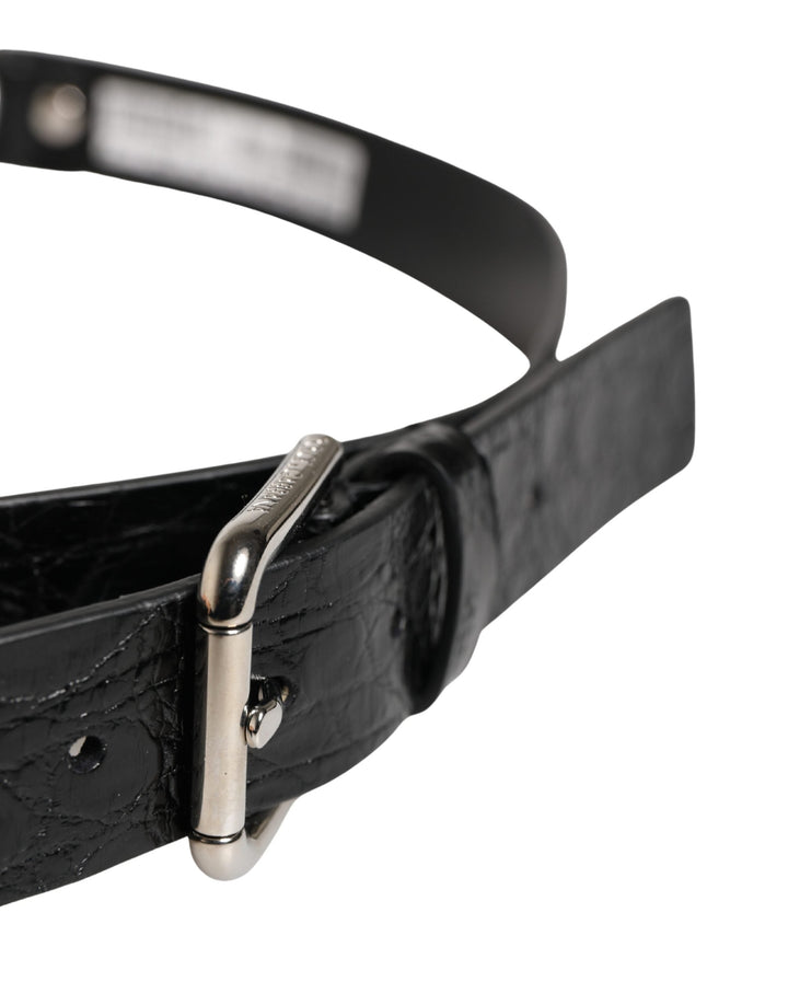 Women’s Dolce &amp; Gabbana Black Exotic Leather Silver Metal Buckle Belt
