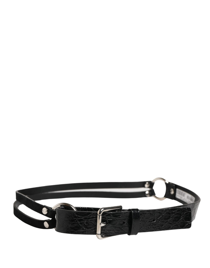 Women’s Dolce &amp; Gabbana Black Exotic Leather Silver Metal Buckle Belt
